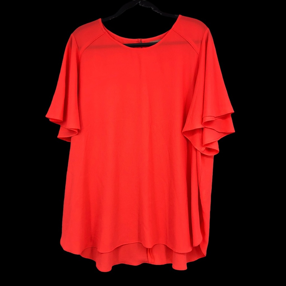 Gibson Latimer Sheer Polyester Spandex Tunic Vibrant Neon Orange Hi/Lo Hem 2X